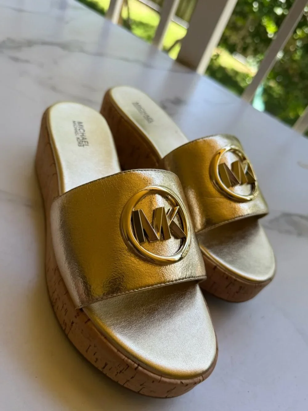 Michael Kors Gold Cork Wedge Sandals Size 8